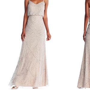 Adrianna Papell floor-length beaded dress.